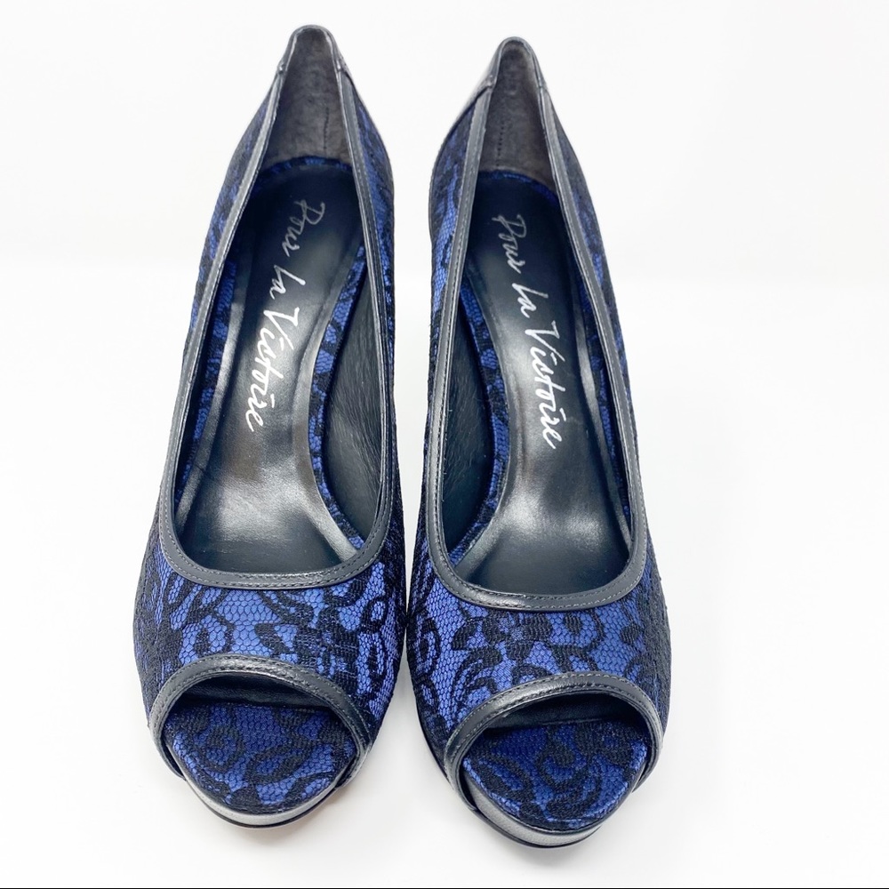 Pour La Victoire blue high heel pumps black lace 9 - Picture 2 of 8